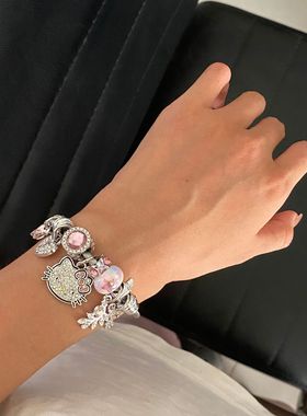 跨境时尚可爱三丽鸥手链女潘家可爱猫咪手镯串珠开口手镯吊坠饰品