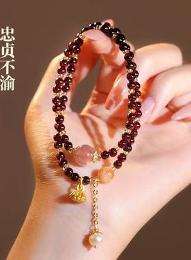 双层叠戴石榴红莲蓬小滴溜手串女轻奢小众精致串珠手链闺蜜手饰品