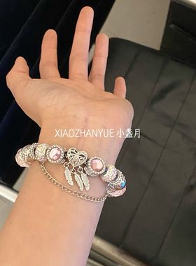 潘家跨境手链粉色花朵小满贯捕梦网气质小众饰品diy可调节亚马逊