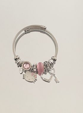 跨境韩版小清新可爱猫森系学生闺蜜不锈钢钛钢手镯手链女手串手环