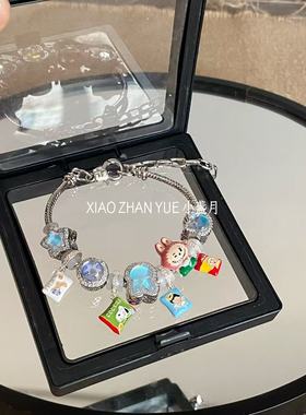 潘家新款轻奢高级感铜镶锆手链女镀925银精致拉布布卡通满钻手饰