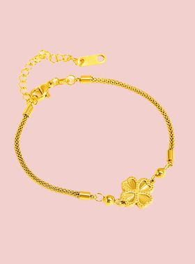 镭射四叶草浪漫花朵手链女钛钢不掉色花花手串清新甜美手饰女ins