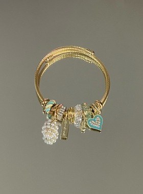 潘家新款复古金光爱心水钻手镯女精致设计感百搭轻奢手链手饰手环