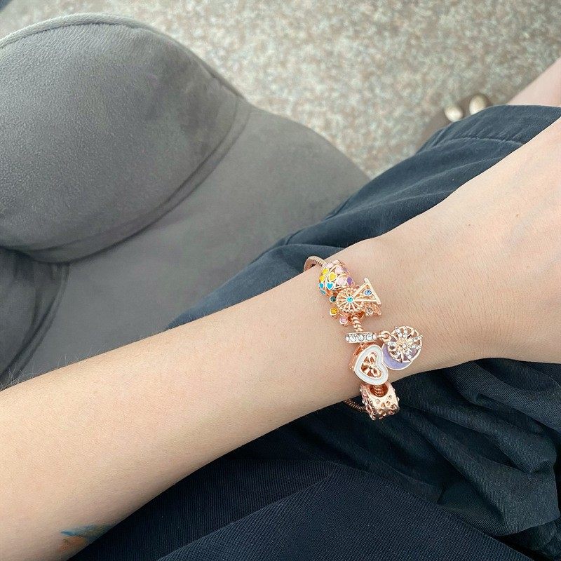 潘家风格摩天轮手链女网红ins小众轻奢玫瑰金雪花粉色琉璃珠手链