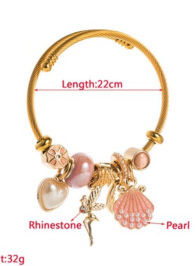 爆款新款不锈钢手链金色可调节珍珠贝壳手镯爱心潘朵拉不锈钢手饰