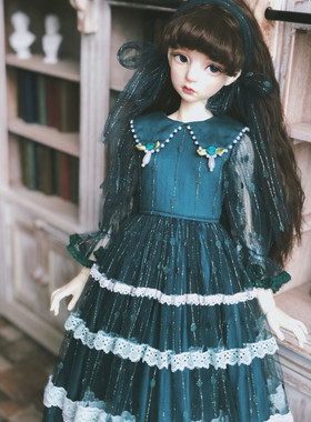 bjd二分娃衣三分四分洋装1/3叔墨绿色系绣花暖洋洋young手作