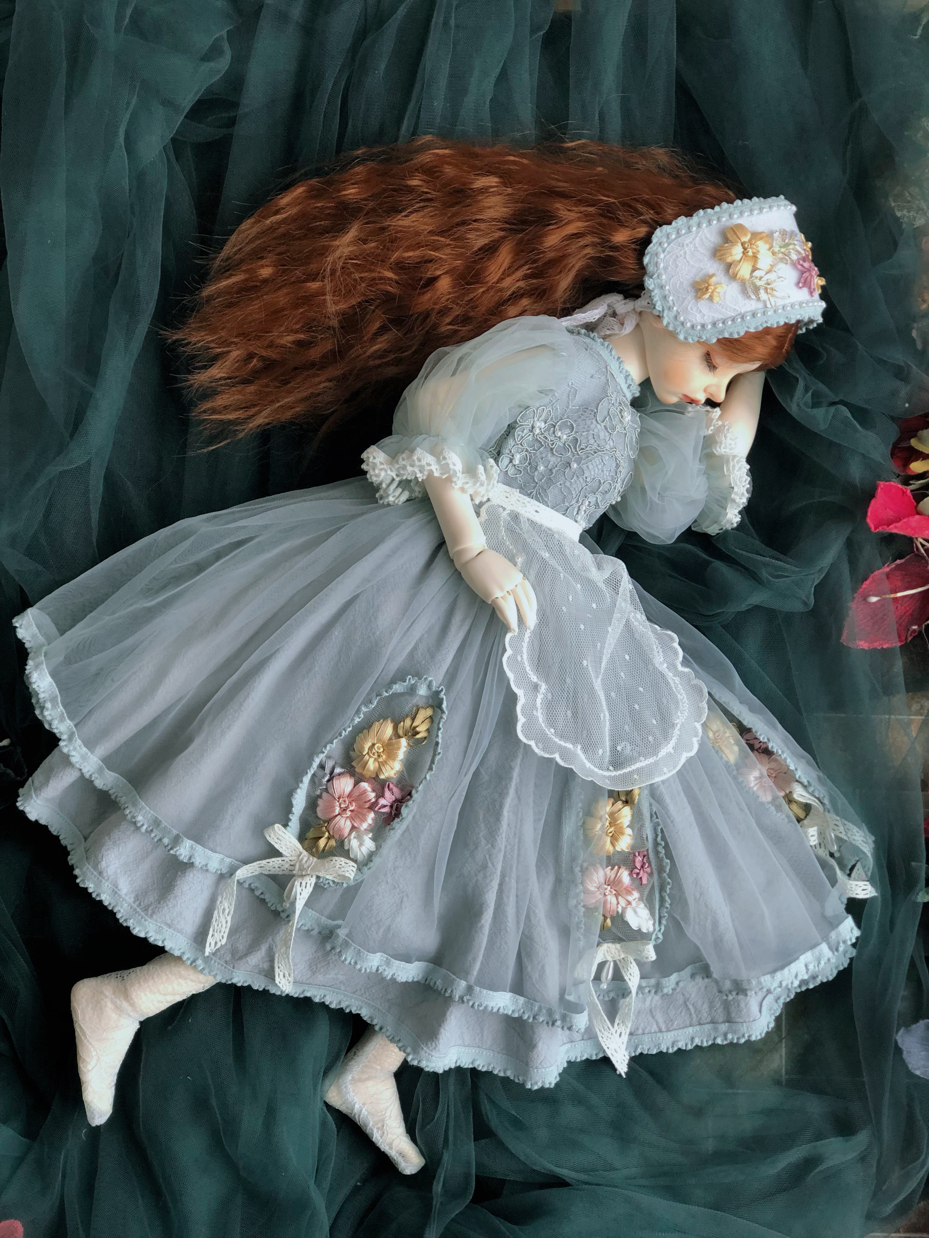 bjd二分娃衣三分洋装1/3叔灰蓝色系绣花暖洋洋young手作《晴空》,模玩/动漫/周边/娃圈三坑/桌游,BJD娃衣,淘宝优惠券,粉丝福利购,淘宝优惠卷