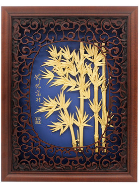 吉祥竹子开业送领导实用金箔画
