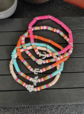 多巴胺彩色松石弹力绳手链女小众设计民族风轻奢气质百搭手串手饰