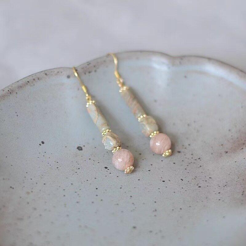 新中式寿山石复古气质耳环阿拉善玛瑙原石珍珠耳坠耳饰耳钉女时尚