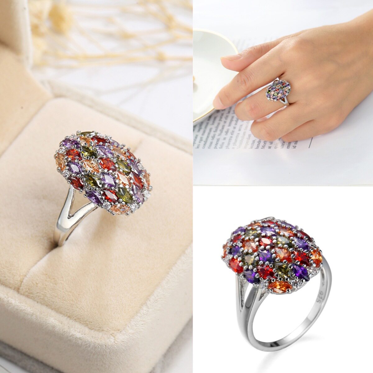 欧美彩宝爆款饰品外贸热销创意戒指女马眼混彩锆石指环女时尚首饰