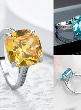 欧美爆款黄色方形锆石女士戒指