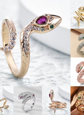 轻奢复古灵蛇镶钻开口戒指