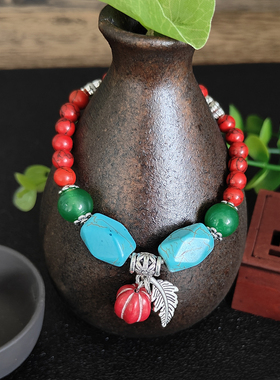 民族风绿松石复古弹力绳手链新中式国风手串饰品气质百搭日常通勤