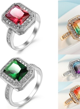欧美新款碧玺水晶戒指欧美外贸热销绿色锆石饰品创意女红色手饰