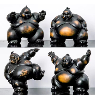 创意树脂相扑小摆件装饰品日韩店铺日本相扑手工石湾公仔陶瓷摆件