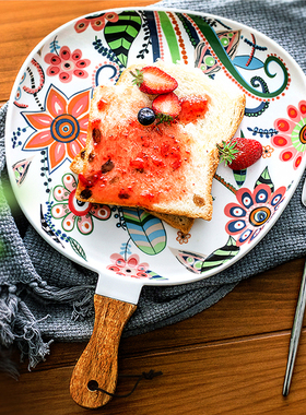 北欧蝶恋花色釉带手柄陶瓷沙拉碗意大利面碗点心碗家用创意水果碗