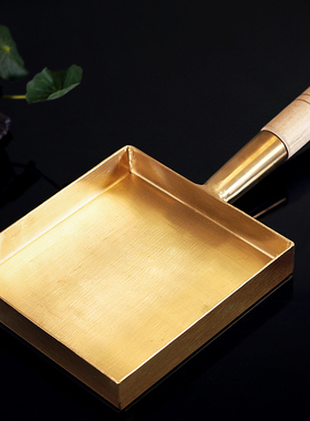 铜日式玉子烧纯铜紫铜黄铜烤盘铜制平底煎锅木柄方平底锅铜锅