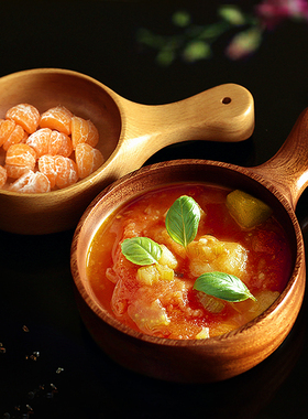 榉木手把碗泡菜碗木质特色小食碗沙拉碗日式整木碗甜品碗创意餐具