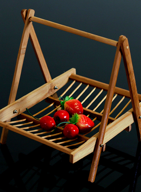 竹编晾架竹架羊肉架凉干炸物点心菜竹折叠篮火锅上菜竹木吊架果盘