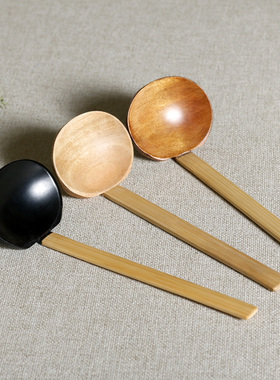 促销竹柄木质日式和风餐具勺龟背火锅汤勺日本拉面勺味千拉面勺子