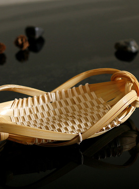 特色竹编花生造型盘花生果盘收纳道具竹篓编辑竹簸箕水果篮竹篮