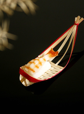 炸物篮水果点心篮纯手工编织红色边小船竹篮寿司刺身盘竹框筛子