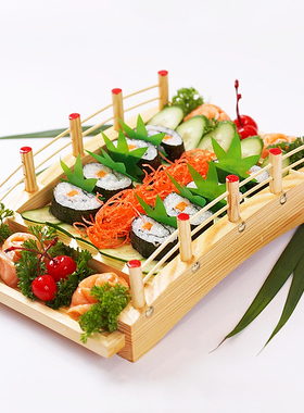 木刺身桥白木寿司刺身器皿寿司桥寿司盛器日韩餐具日式竹木拱形桥