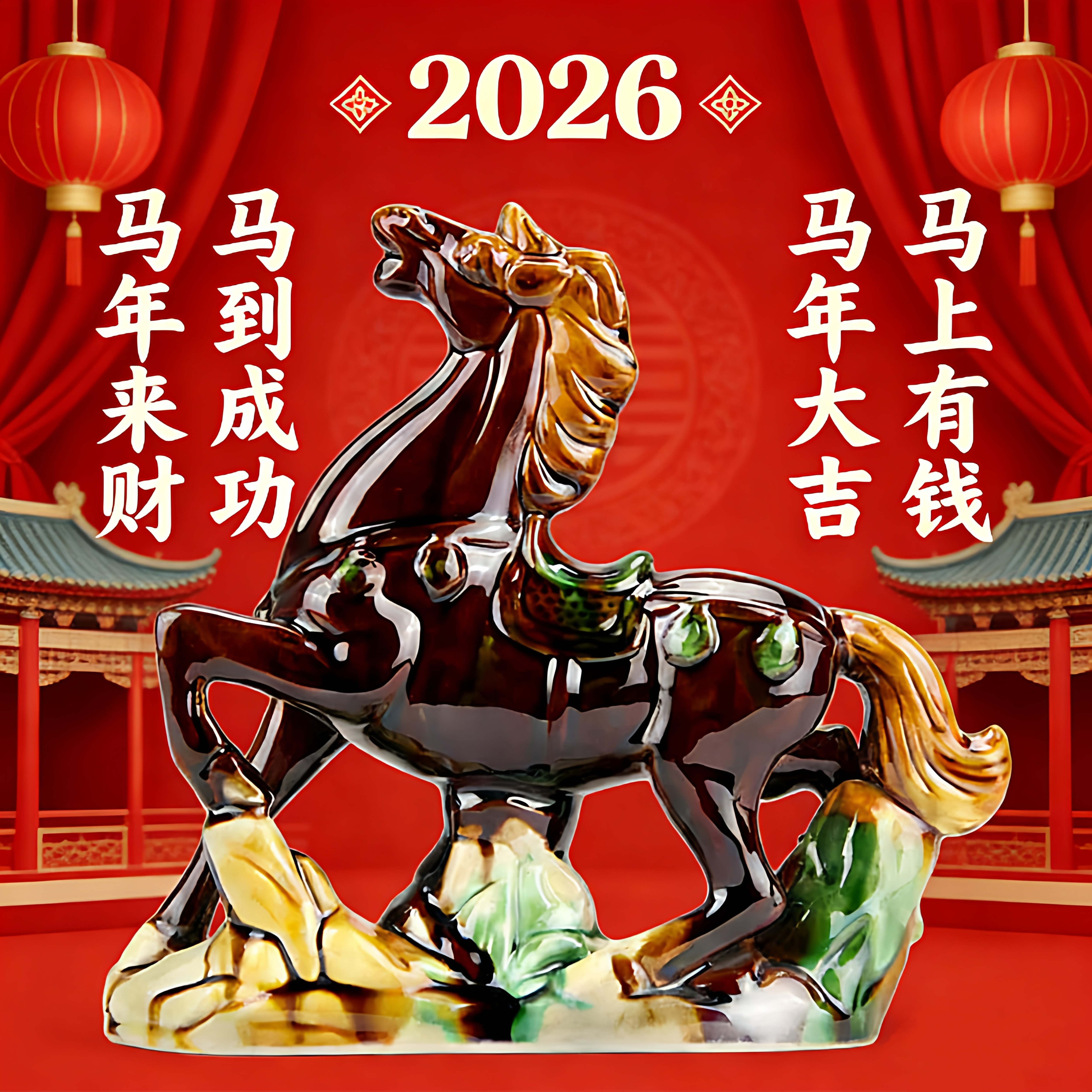 唐三彩家居客厅陶瓷马图片