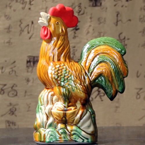 唐三彩客厅陶瓷公鸡摆件