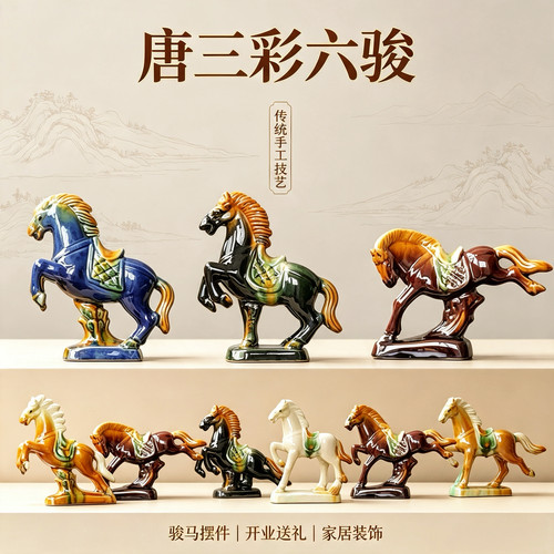 唐三彩家居新中式小马创意摆件