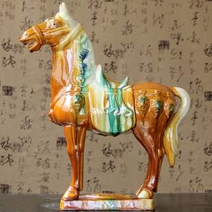 陶瓷大马摆件唐三彩大马摆件威风大将军马家居开业礼品工艺品
