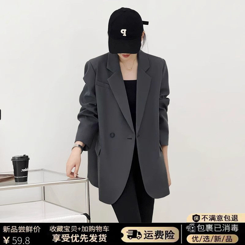 高级感灰色西装外套女春秋新款韩版一粒扣小个子宽松休闲西服