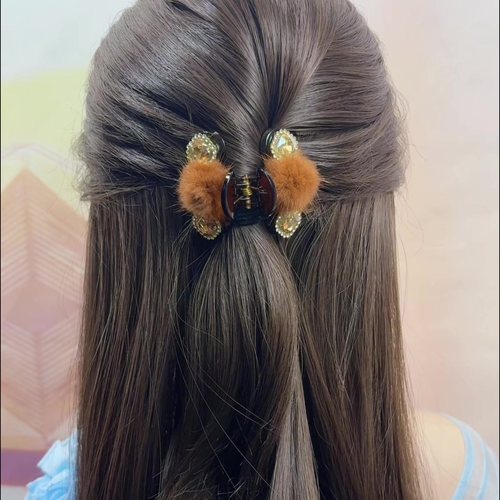 秋冬水貂毛绒发夹公主头毛毛发夹