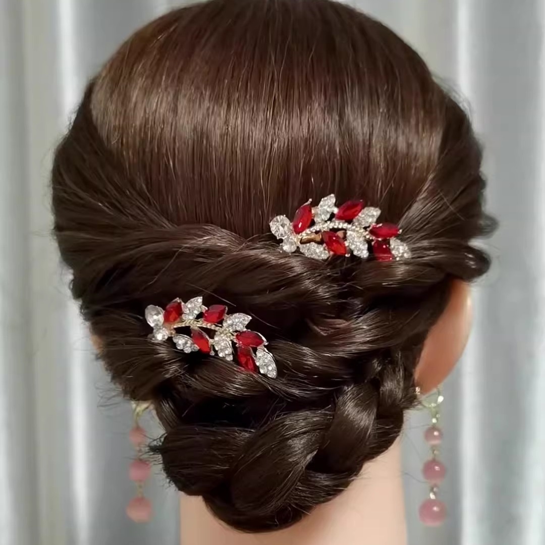 两个装新柳叶叶子水晶发饰发梳