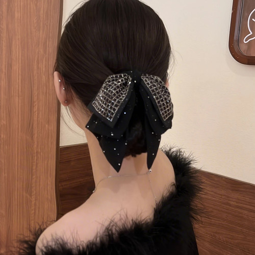 高级气质方格闪钻蝴蝶结抓夹