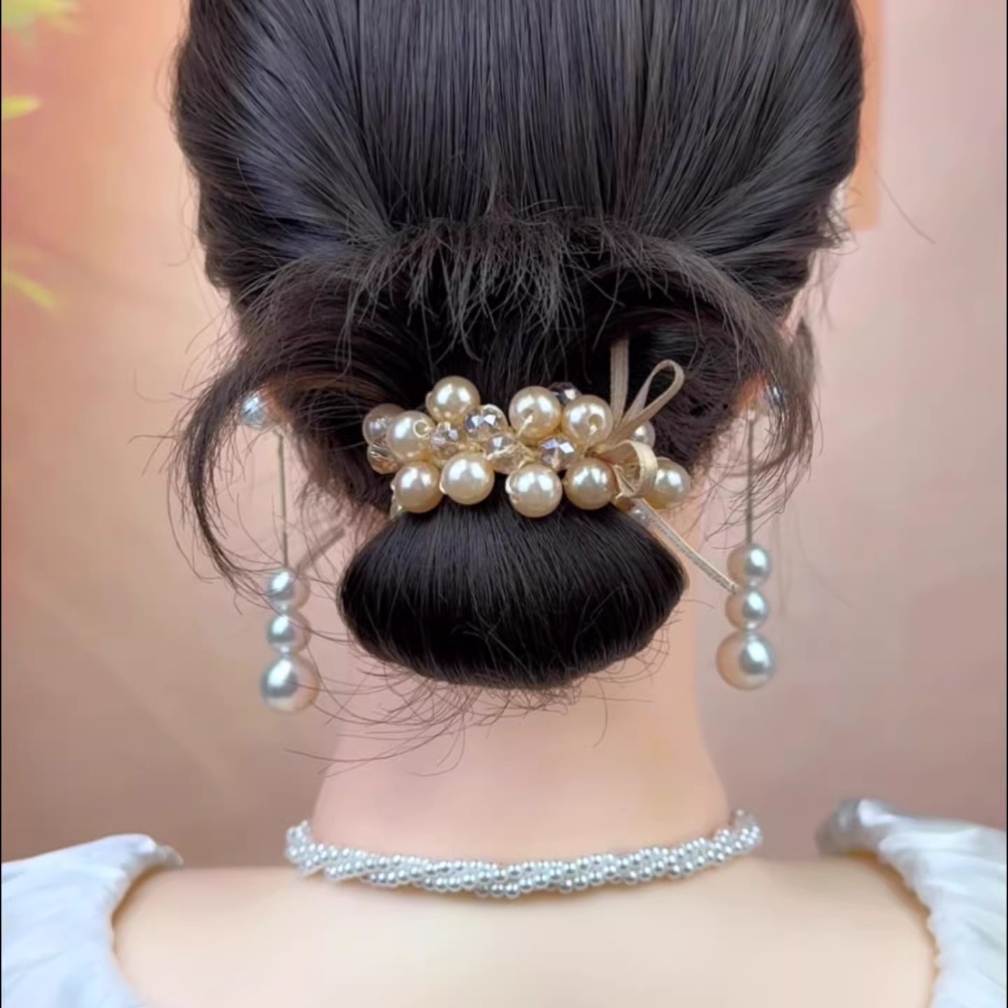 高级感精致珠珠蝴蝶结发圈头绳