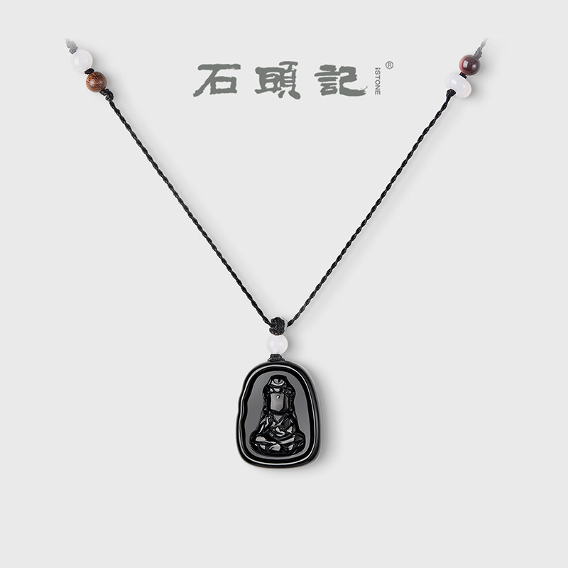 iSTONE/石头记天然黑玛瑙宝宝佛观音吊坠项链男女新中式守护挂件