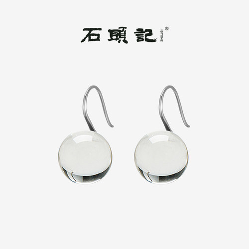 iSTONE/石头记天然白水晶耳环高净体水晶S925银高跟鞋耳钩新中式