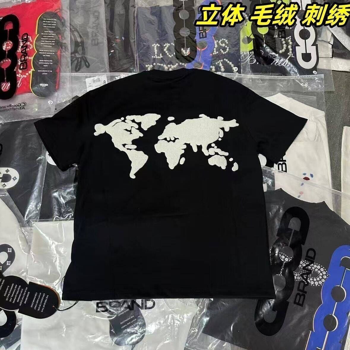 网红同款地球提花毛巾绣短袖T恤T恤