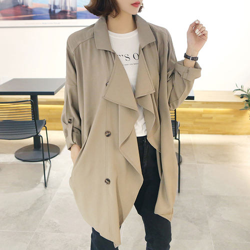 春夏新款女薄款中长款双排扣风衣