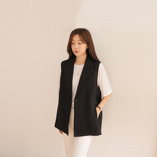 春夏季 马甲女薄款 外套亚麻坎肩洋气外穿棉麻马夹背心单层 西装 新款