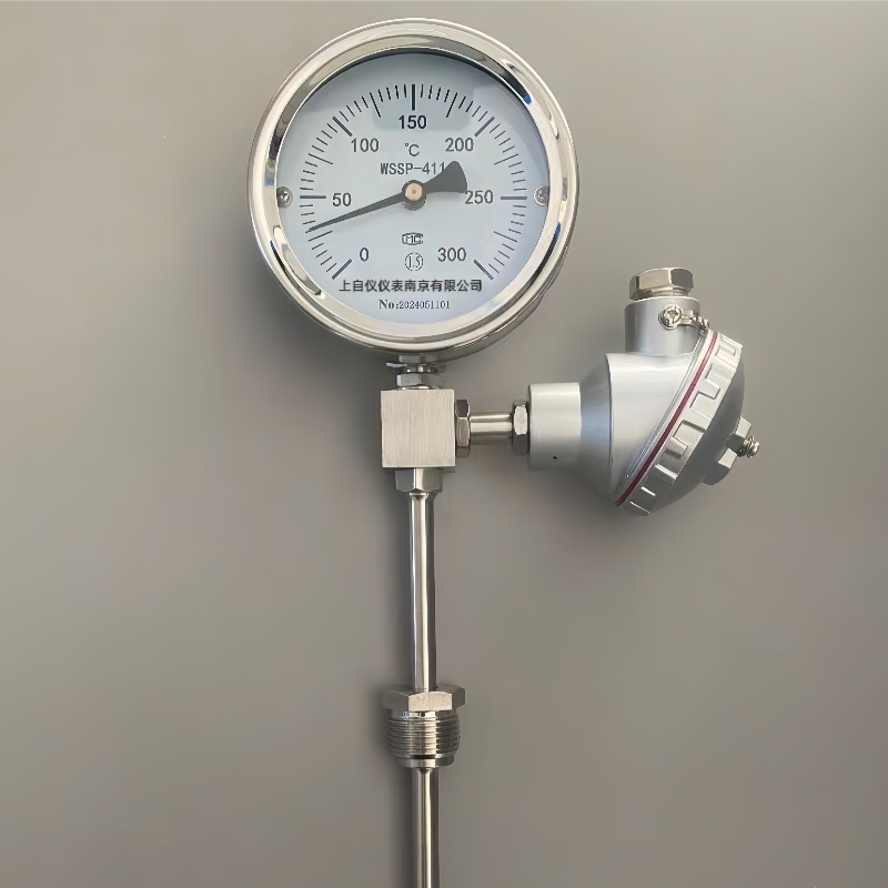 WSSP-411B远传双金属温度计PT100/4-20mA远传信号 指针机械温度计