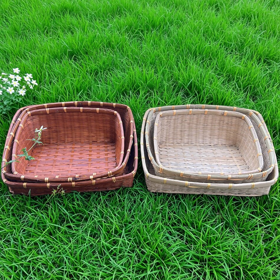 竹编斜口四方收纳筐农家蔬果收纳篮零食点心筐超市收纳整理