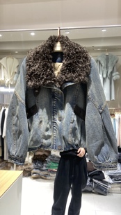 欧货牛仔短款羊羔毛领外套女2025冬新款90白鹅绒内胆派克羽绒服潮