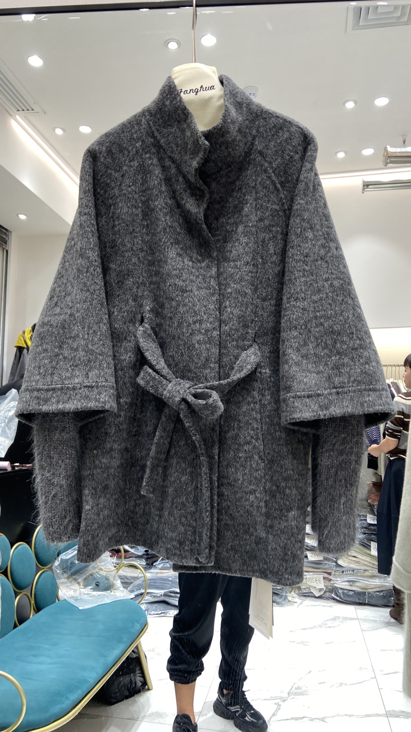 欧货2025冬新款双面羊毛大衣女中长款宽松显瘦斗篷立领系带羊毛呢