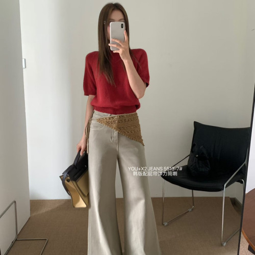 欧货2026YOU+X2秋新款微喇叭渐变水洗显瘦牛仔裤女潮(配屁帘)5513