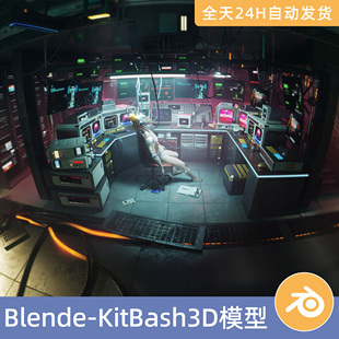 Blender素材模型资源资产KitBash3D赛博朋克室内手术室工作间公寓
