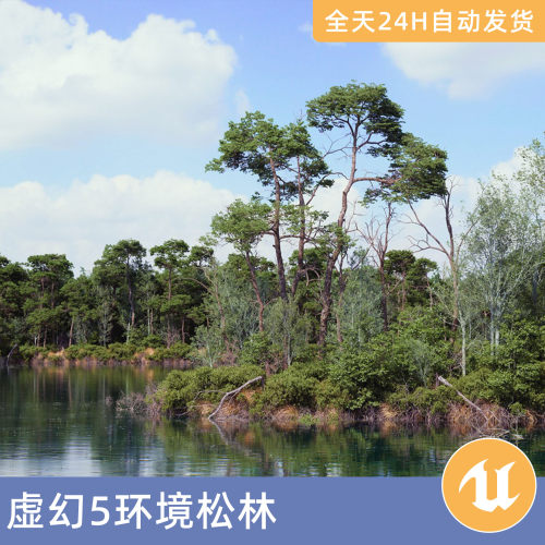 UE5虚幻5素材模型环境场景资产松树自然植物树木湖河流