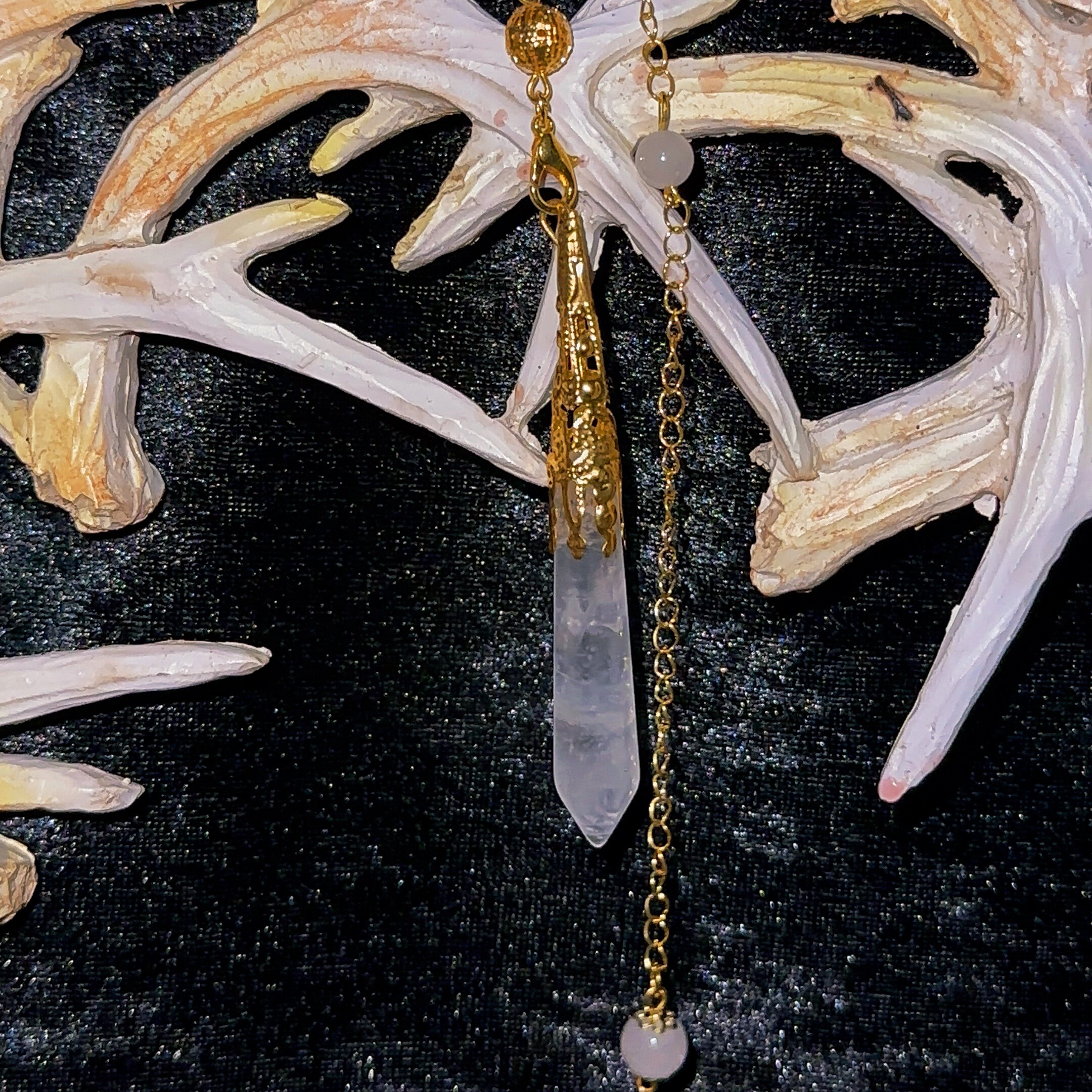 金色白水晶 高级纯天然喇叭花对应灵摆链小挂件长款